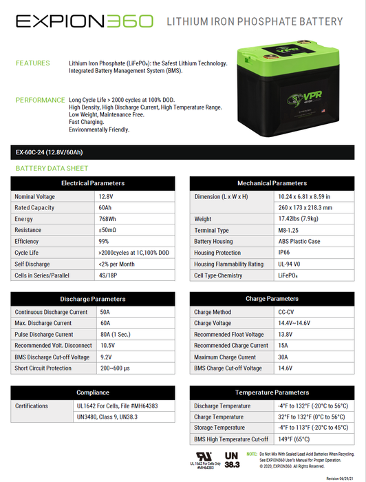 Expion360 Classic LifePO4 Group 24 60Ah Deep Cycle Battery