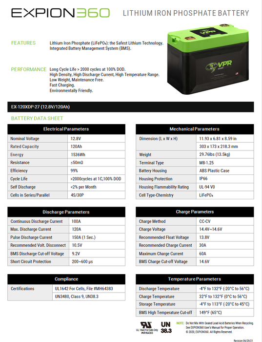 Expion360 Classic LifePO4 Group 27 120Ah Deep Cycle Battery