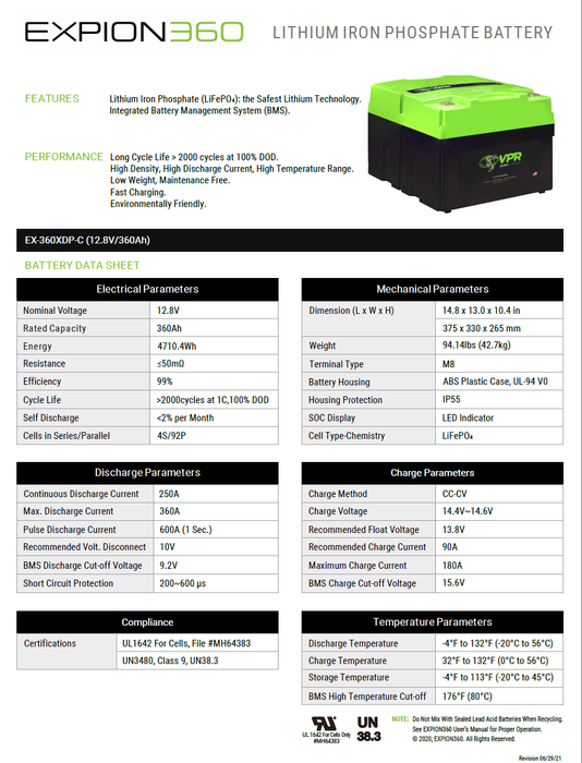 Expion360 Extreme Density LifePO4 360Ah Deep Cycle Battery